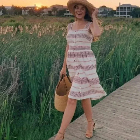 GAL MEETS GLAM cream/red button down embroidered Art Deco A-Line Dress size 2 - Picture 5 of 14